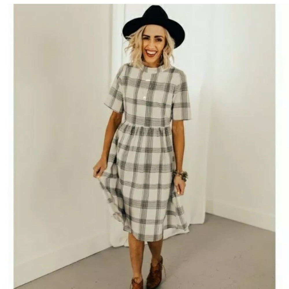 Roolee Plaid Babydroll Midi Dress XS